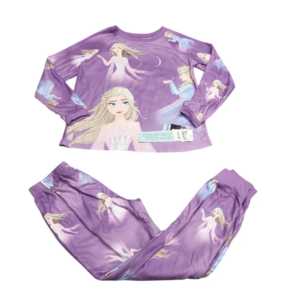 Disney Girls' Pajama Set Size Medium 8 Purple Frozen Print Set of 2 Sleepwear